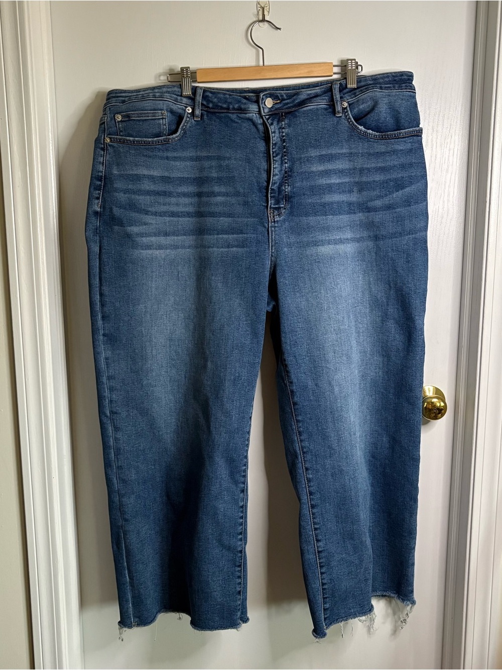 MoCo Boutique 24W High Rise Medium Wash Stretch Wide-Leg Jeans 5-Pocket Raw Hem